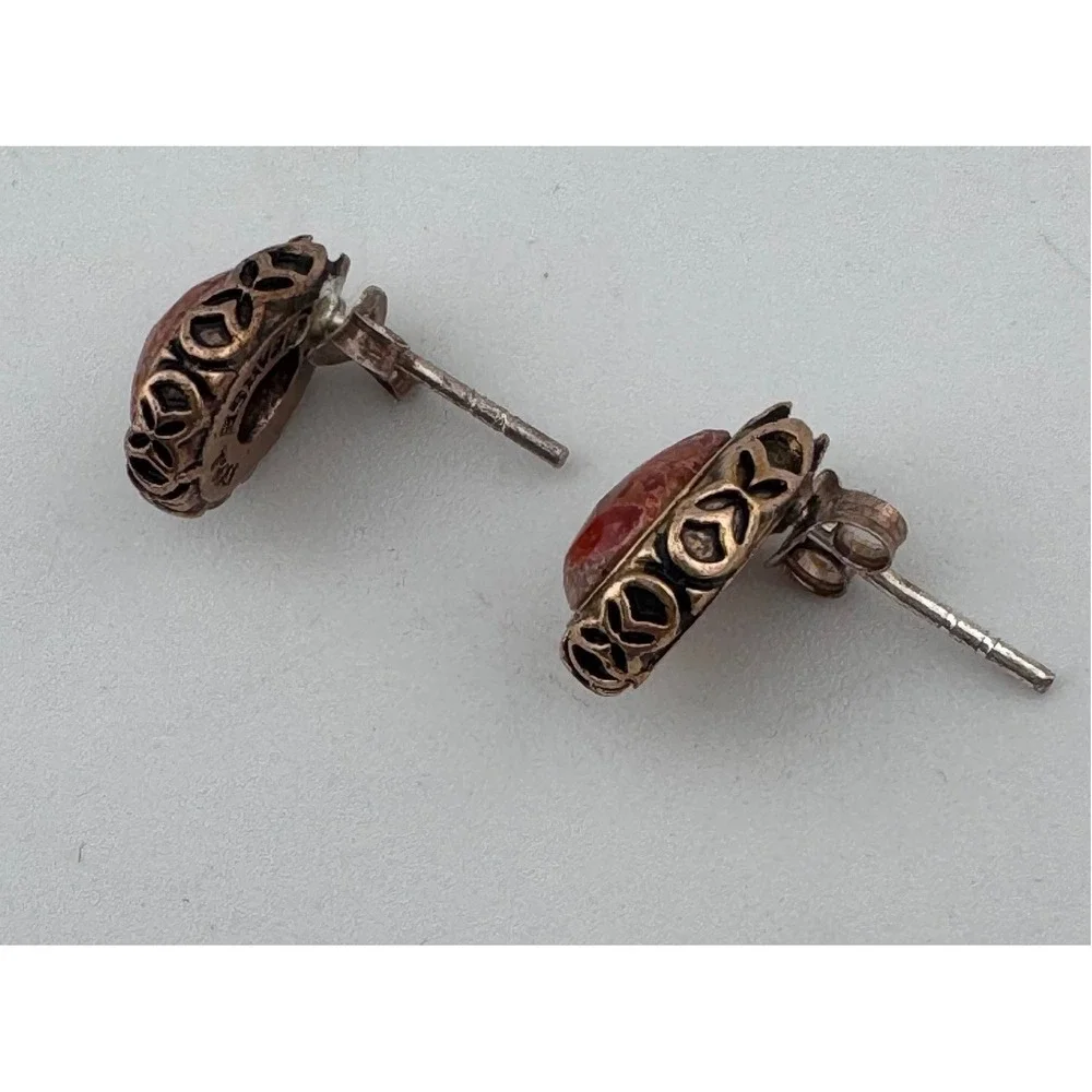 Barse Sterling Silver Teardrop‎ Red Stone Stud Earrings